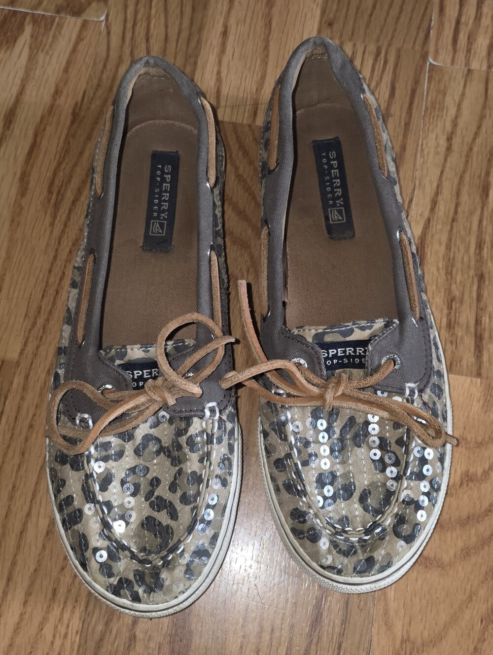 Sperry Top-Sider Leopard-Print Sequin Boat Shoes Bahama Skimmers Size 6M